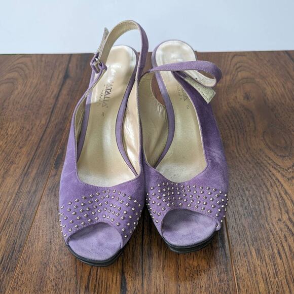 Aquatalia Purple Suede Studded Peep Toe 8 - Picture 3 of 6